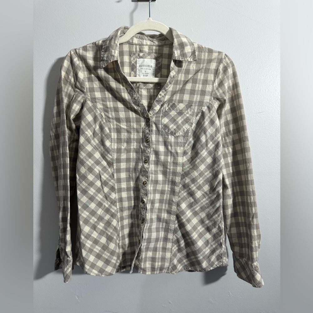 Sonoma Women's S Taupe Tan Snap Western Style Pocket Shirt | SKU 0346
